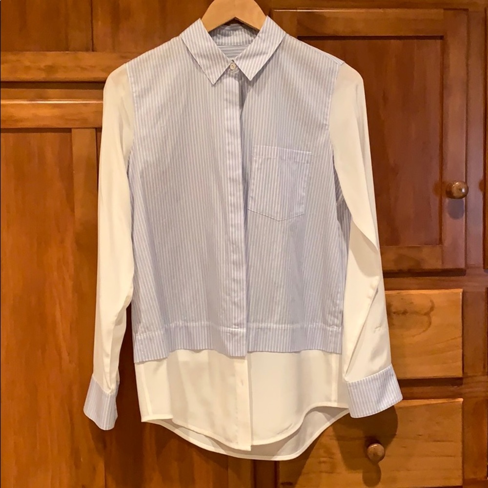 Vince Blue and White Striped “Layered” Blouse 4
